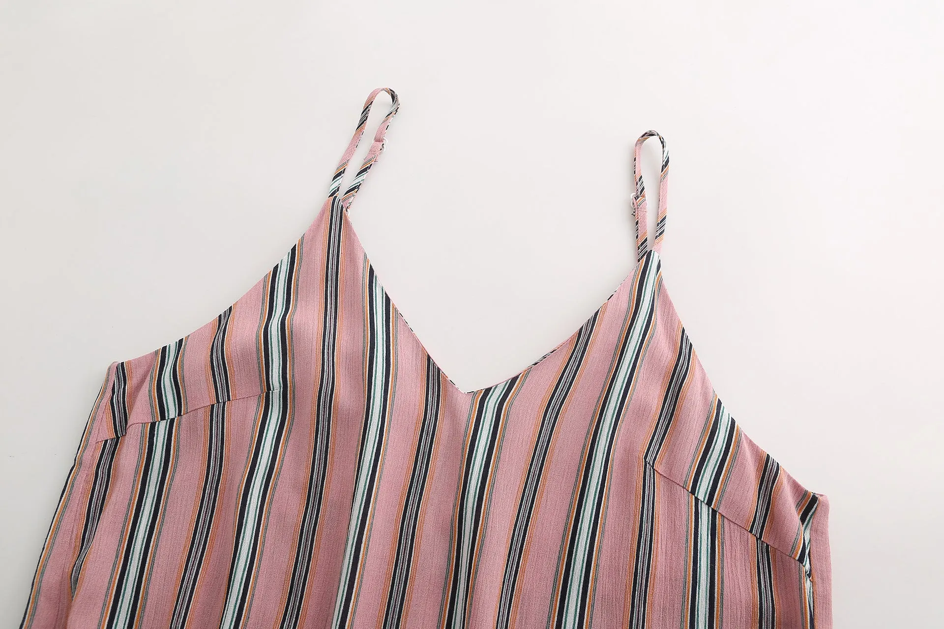 Fashion V-neck Striped Sling Ruffled Dress