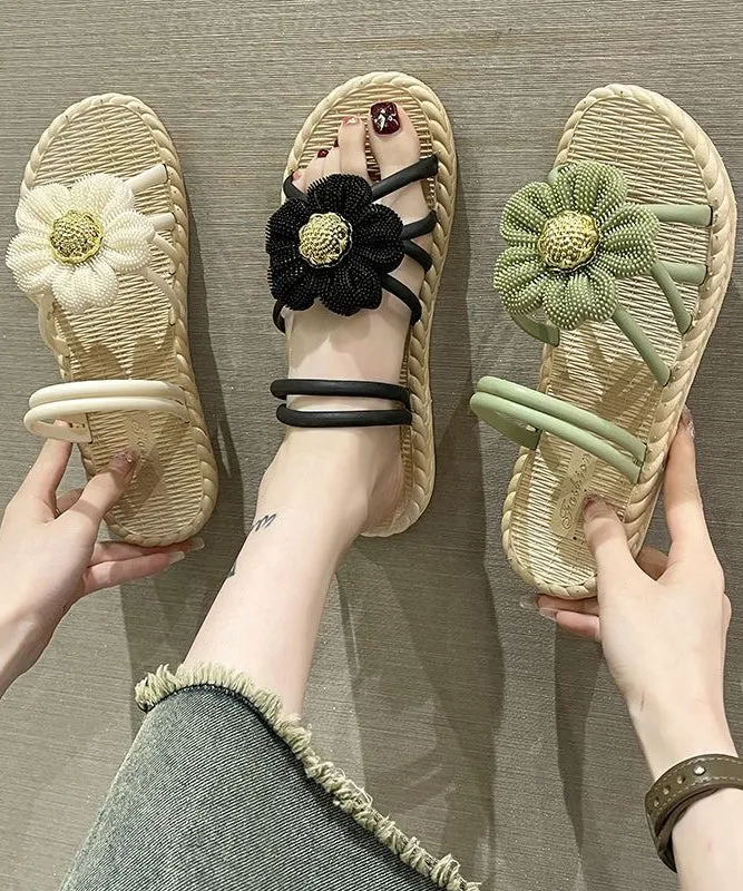 Fashionable Black Floral Roman Slide Sandals Soft Soles