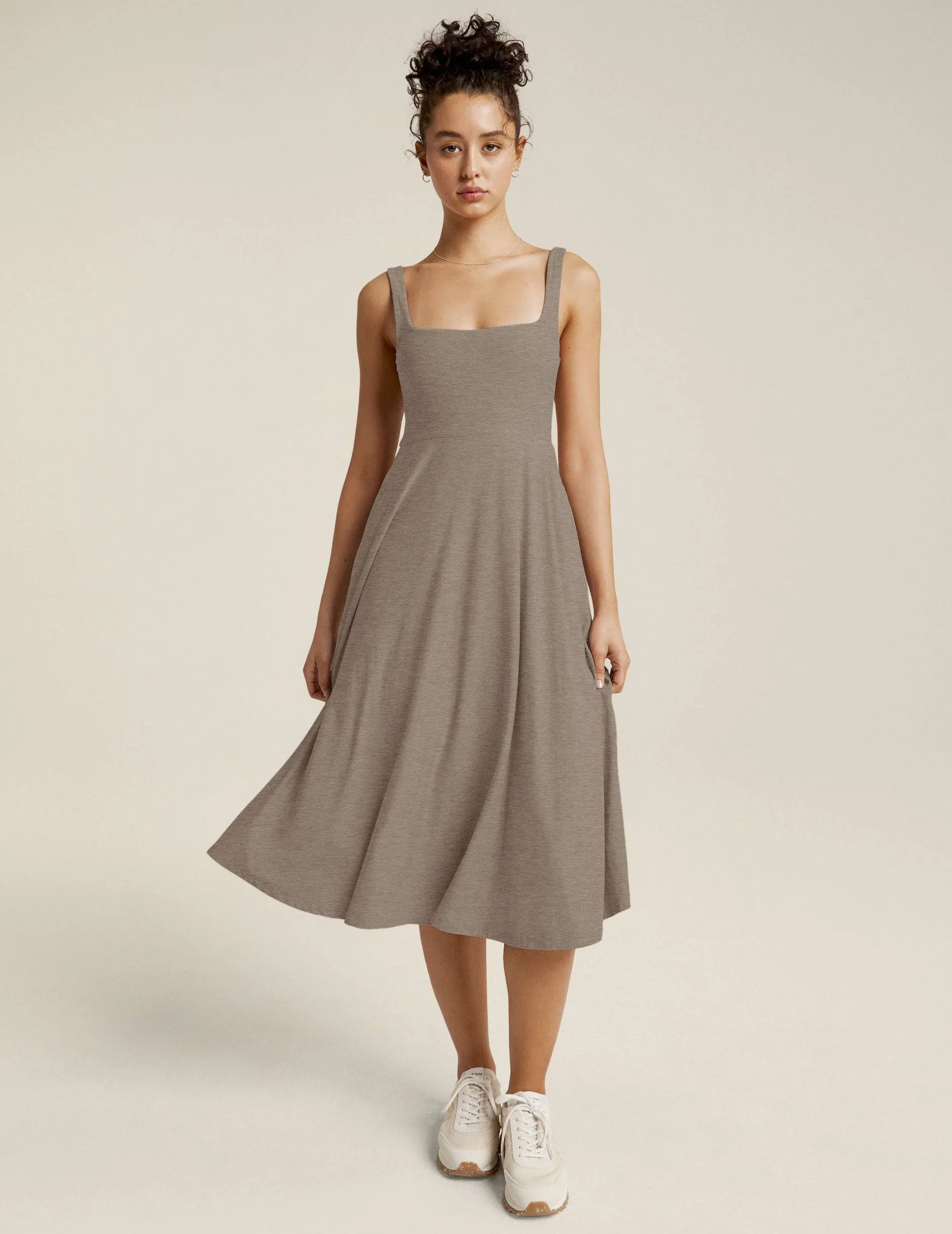 Featherweight At The Ready Square Neck Dress by Beyond Yoga | Birch Heather Oyster