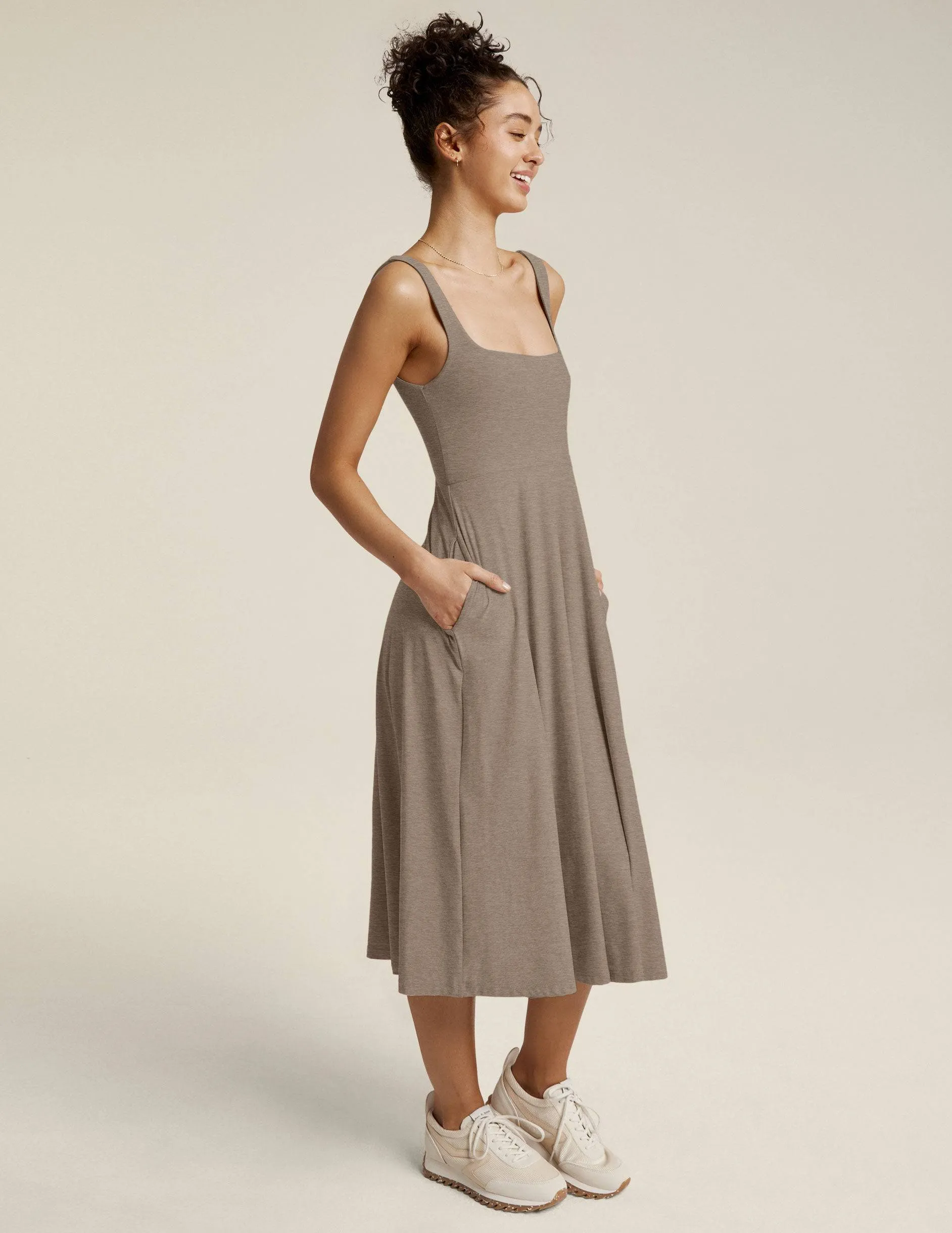Featherweight At The Ready Square Neck Dress by Beyond Yoga | Birch Heather Oyster
