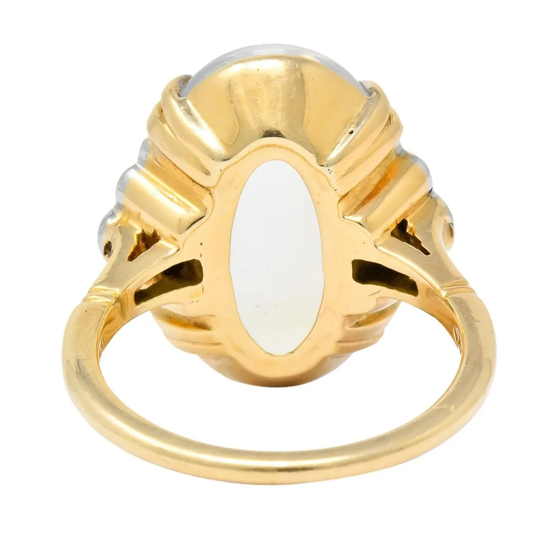Felger Inc. 1940's Retro Moonstone Diamond Platinum-Topped 14 Karat Gold Ring