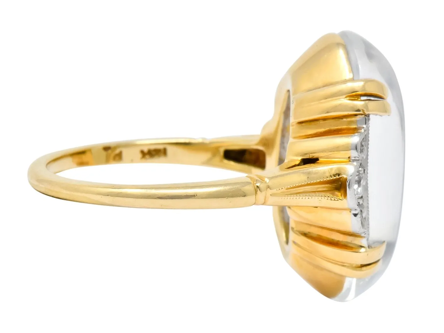 Felger Inc. 1940's Retro Moonstone Diamond Platinum-Topped 14 Karat Gold Ring