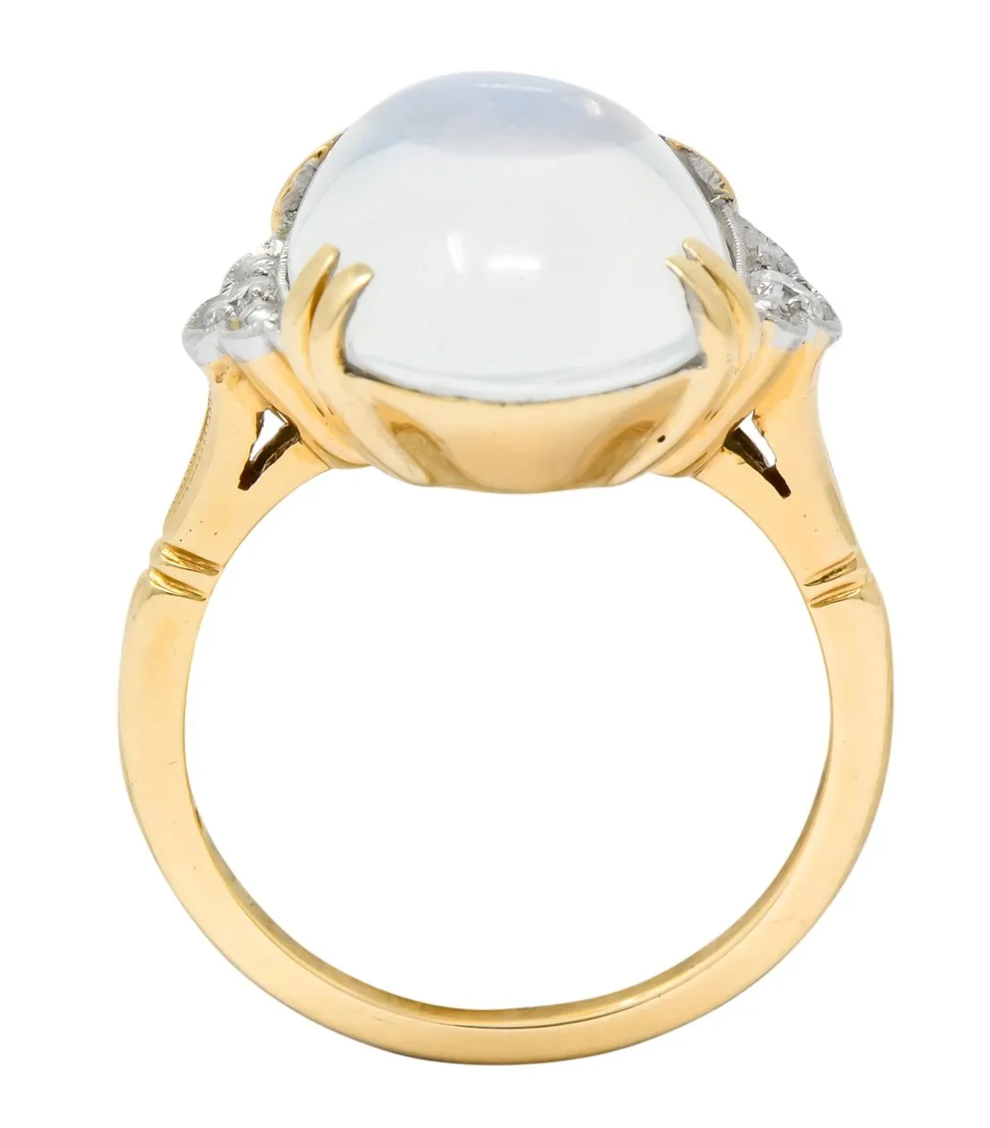 Felger Inc. 1940's Retro Moonstone Diamond Platinum-Topped 14 Karat Gold Ring
