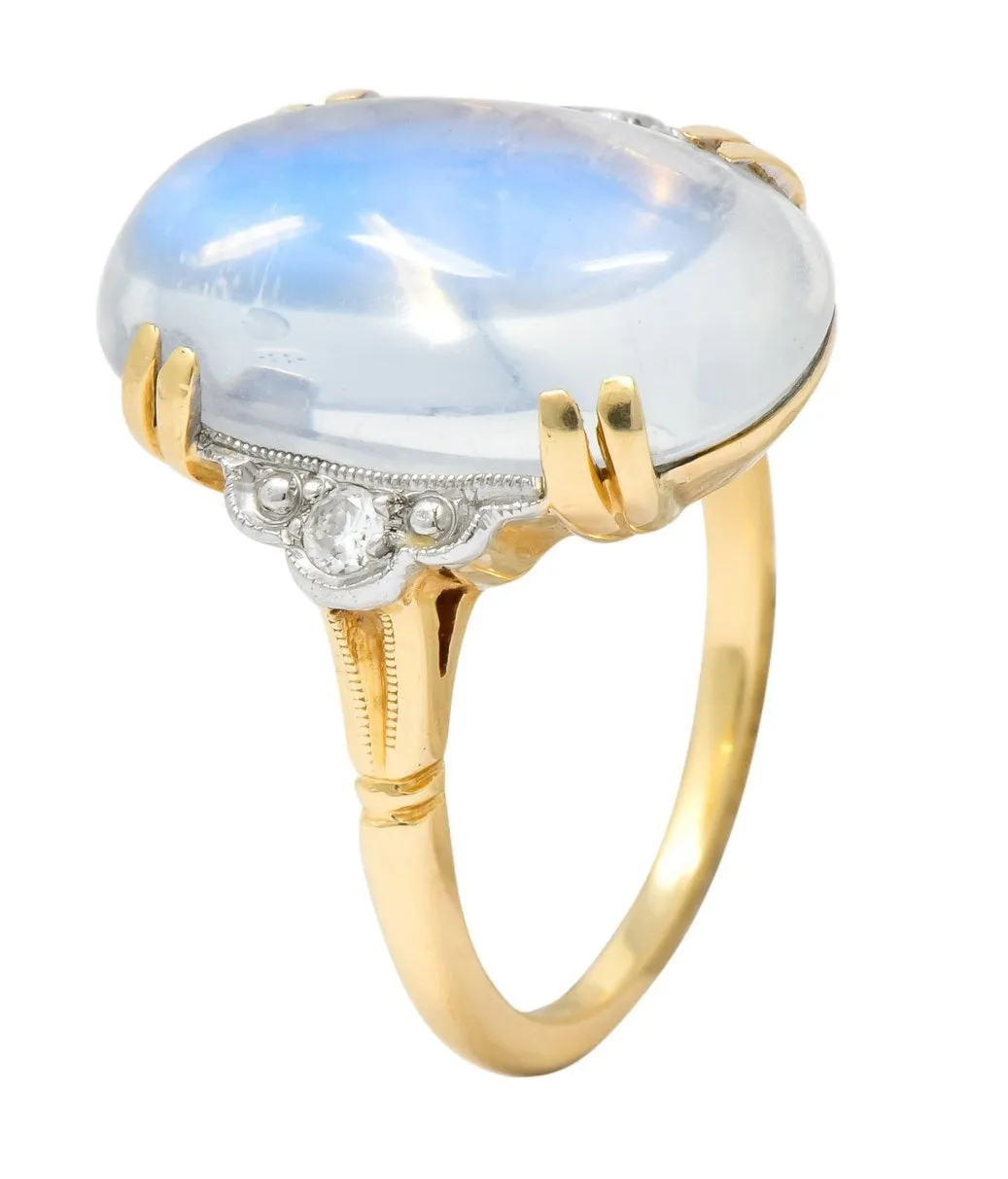 Felger Inc. 1940's Retro Moonstone Diamond Platinum-Topped 14 Karat Gold Ring