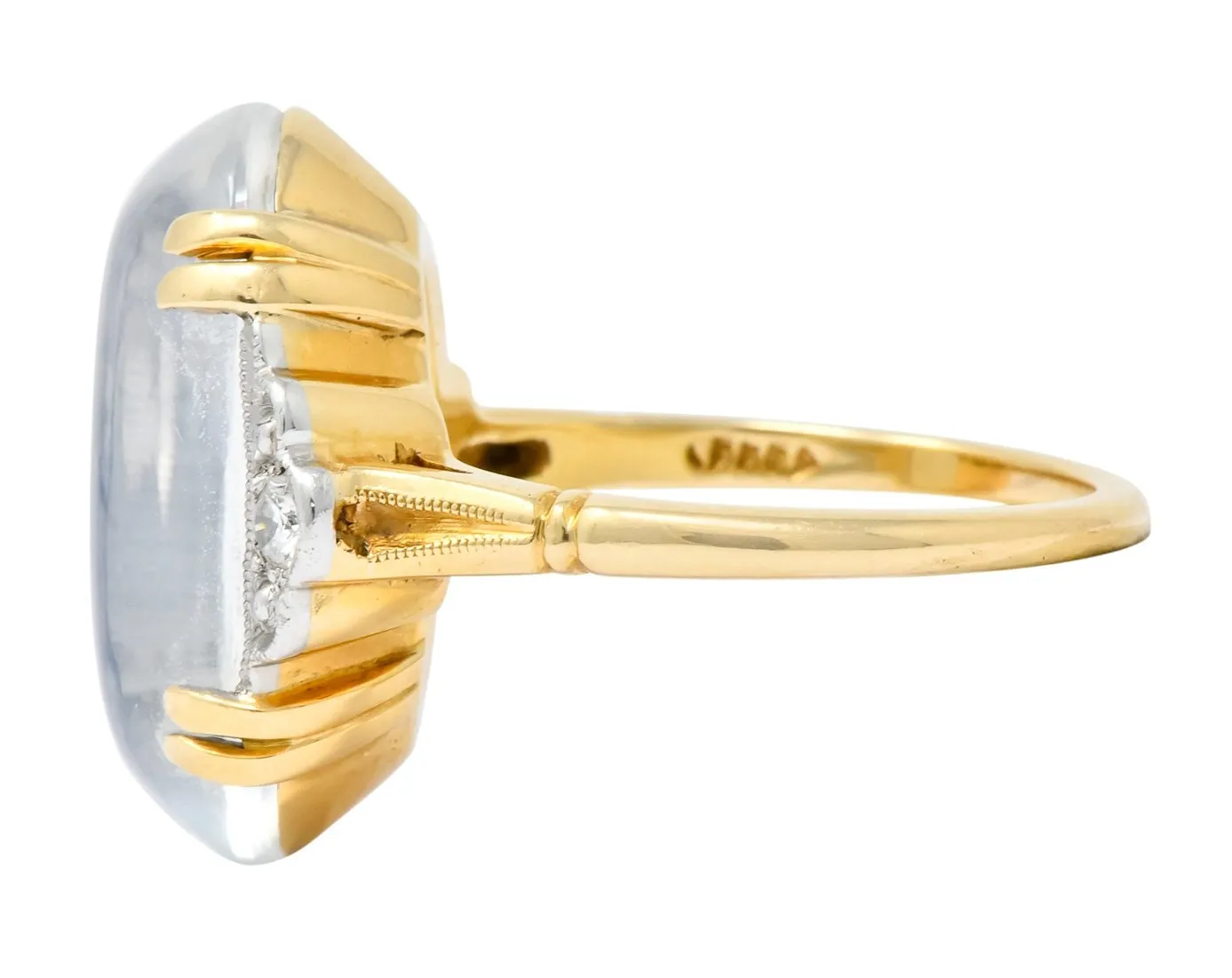 Felger Inc. 1940's Retro Moonstone Diamond Platinum-Topped 14 Karat Gold Ring