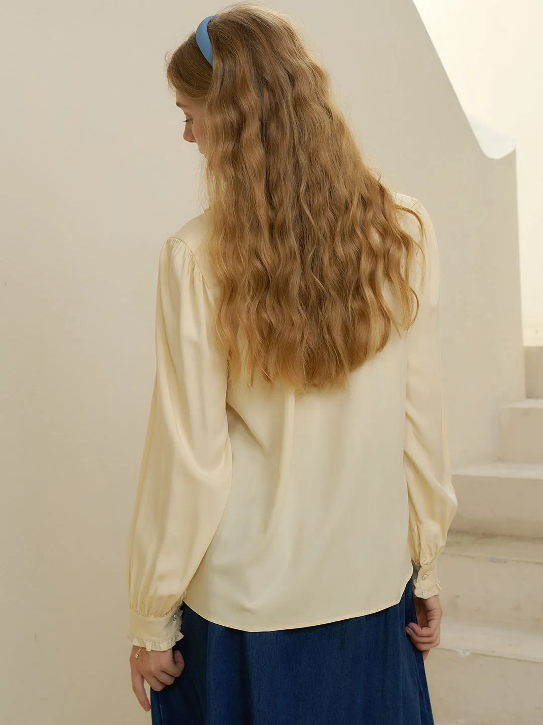 【Final Sale】Convallaria Floral Embroidered Light Yellow Puff Top