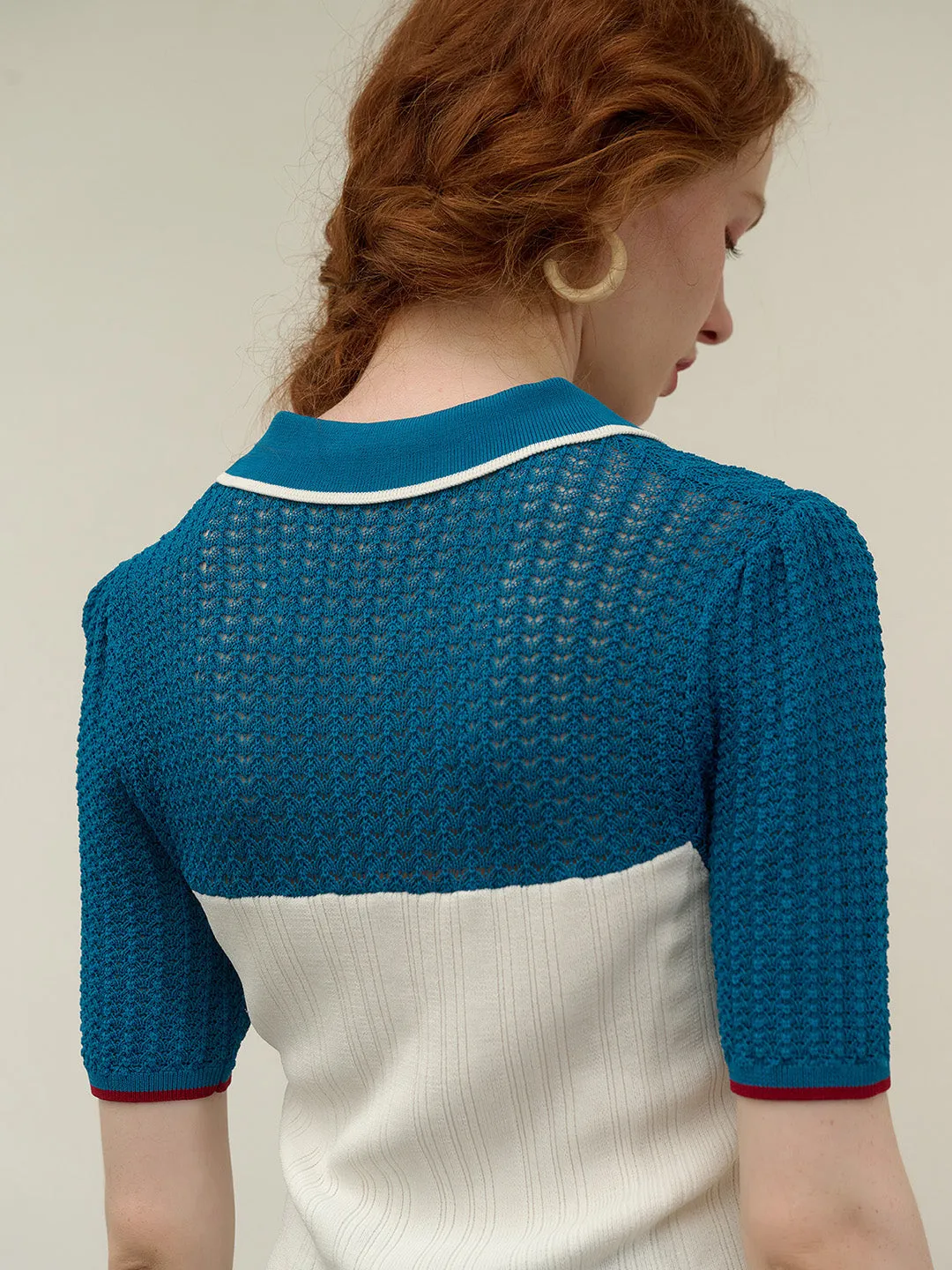 【Final Sale】Harmoni Notched Lapel Contrasting Knitted Top