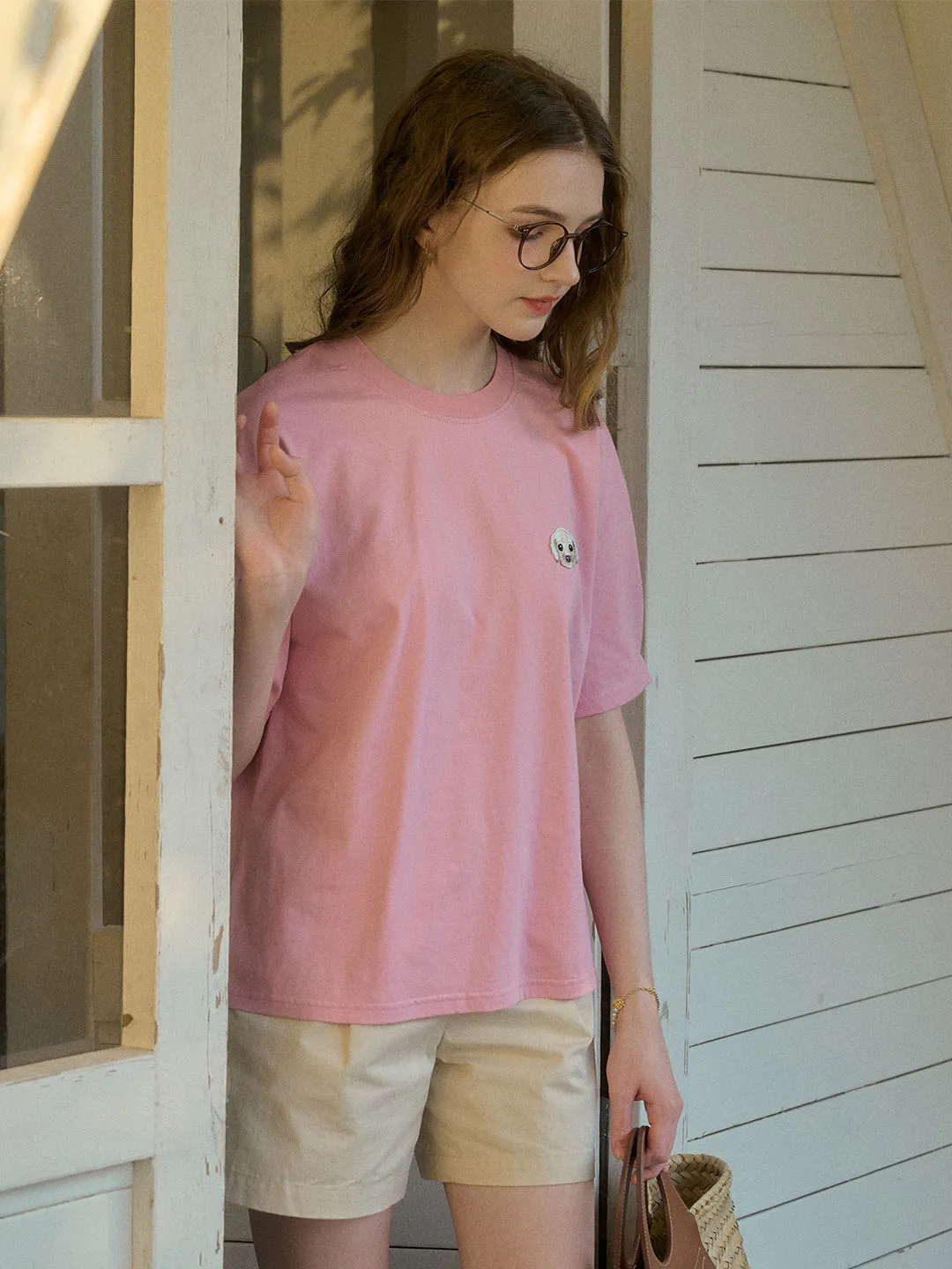 【Final Sale】Journey Puppy Applique Round Neck Short Sleeve Casual T-Shirt