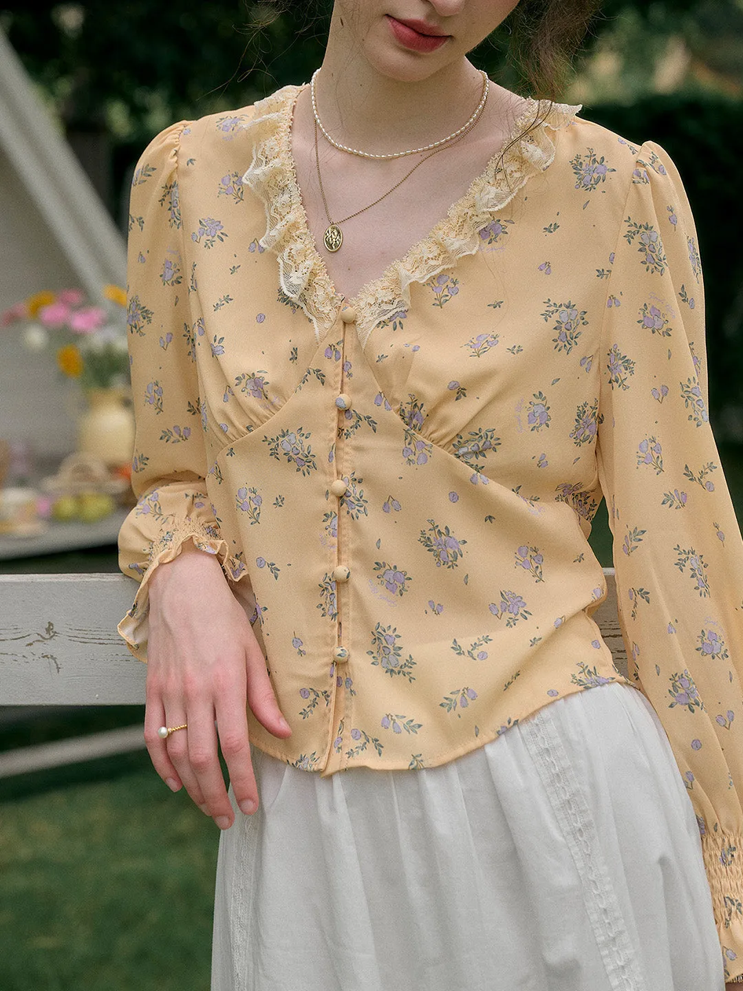 【Final Sale】Laurel V-Neck Floral Blouse - Orange