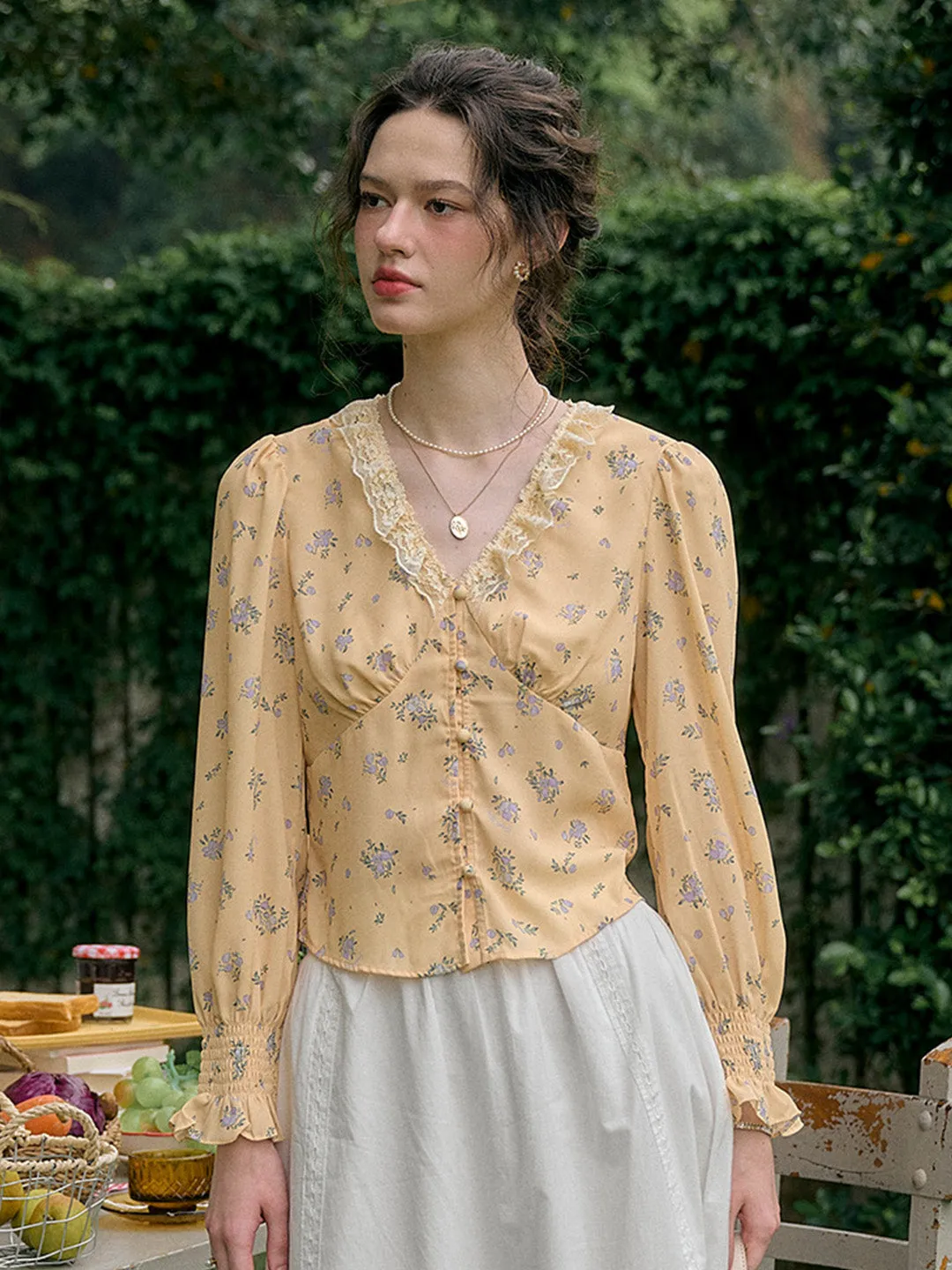 【Final Sale】Laurel V-Neck Floral Blouse - Orange