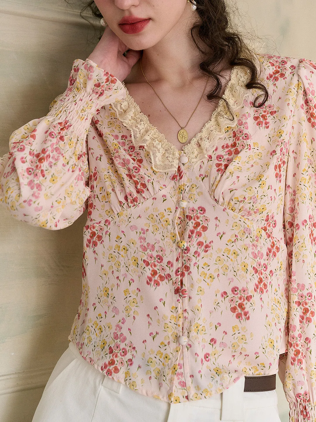 【Final Sale】Laurel V-Neck Floral Blouse - Orange
