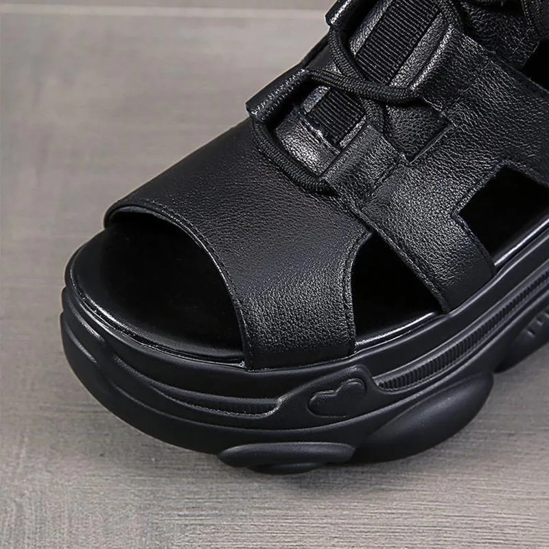 Fish Mouth Sandals Fashion Women's Boots with Increased Slope Heels Summer All-match Thick-soled Sponge Cake Roman Beach Shoes