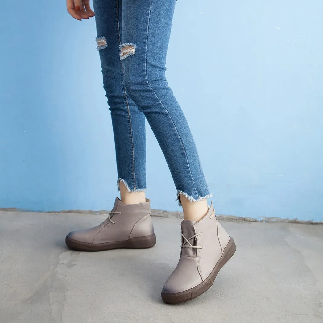 Flat Retro Short Boots Fleece Warm Mid-heel Casual Women's Shoes