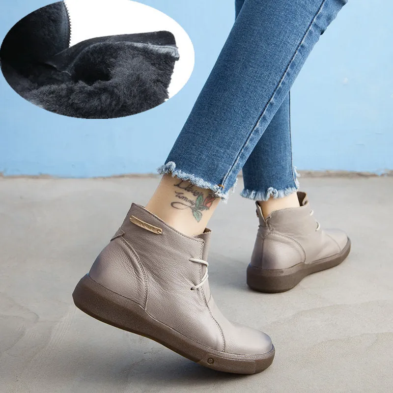 Flat Retro Short Boots Fleece Warm Mid-heel Casual Women's Shoes