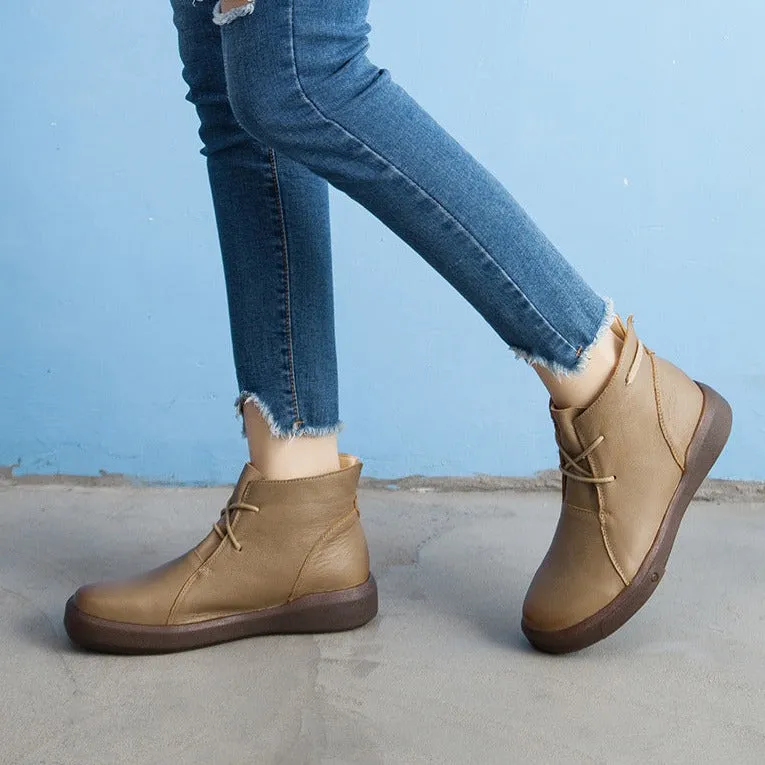 Flat Retro Short Boots Fleece Warm Mid-heel Casual Women's Shoes