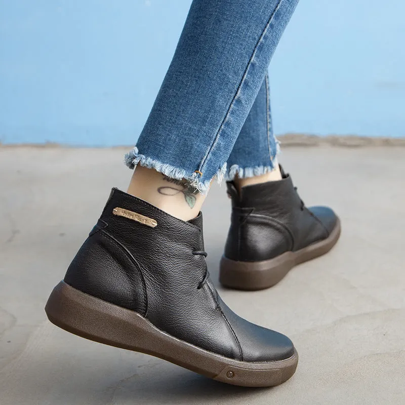 Flat Retro Short Boots Fleece Warm Mid-heel Casual Women's Shoes