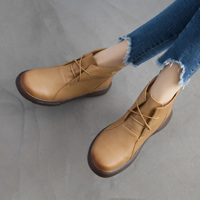 Flat Retro Short Boots Fleece Warm Mid-heel Casual Women's Shoes