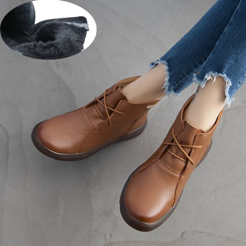Flat Retro Short Boots Fleece Warm Mid-heel Casual Women's Shoes