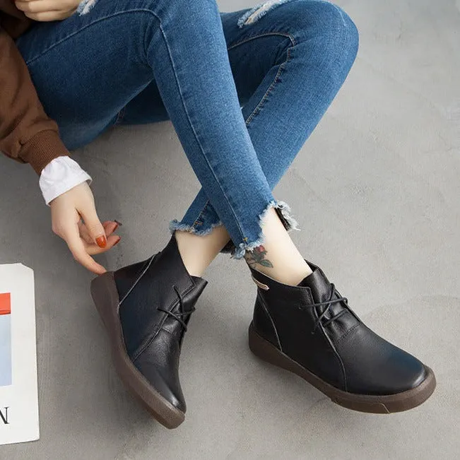 Flat Retro Short Boots Fleece Warm Mid-heel Casual Women's Shoes
