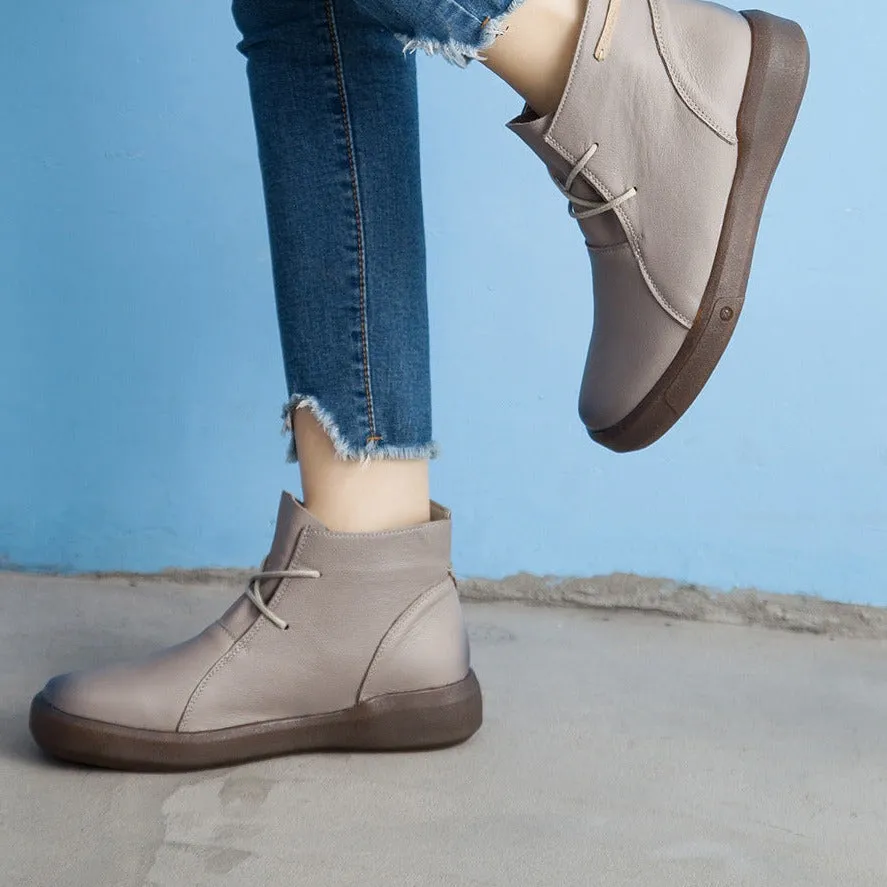 Flat Retro Short Boots Fleece Warm Mid-heel Casual Women's Shoes