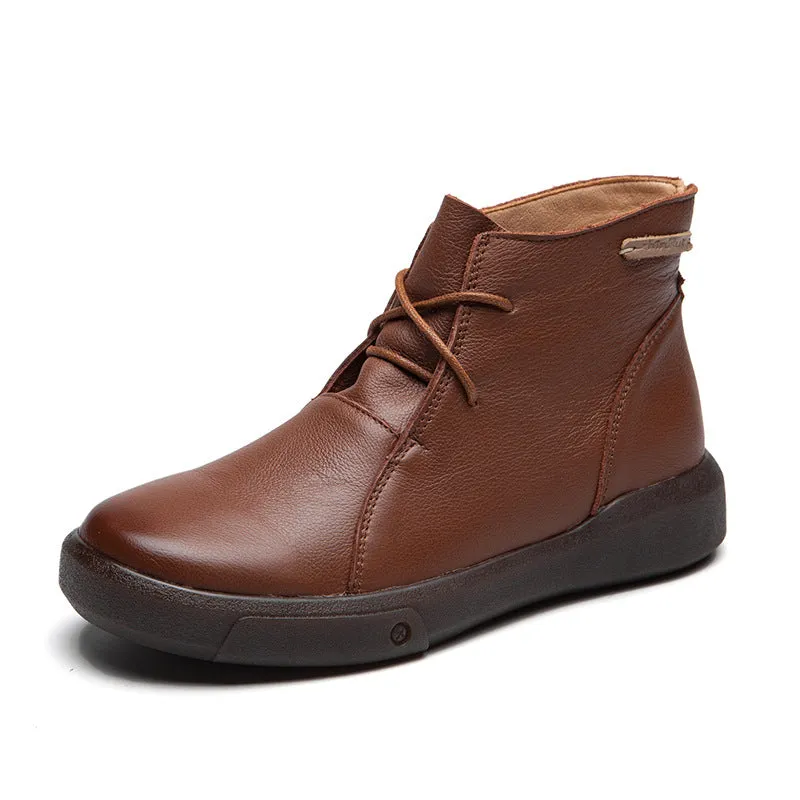 Flat Retro Short Boots Fleece Warm Mid-heel Casual Women's Shoes