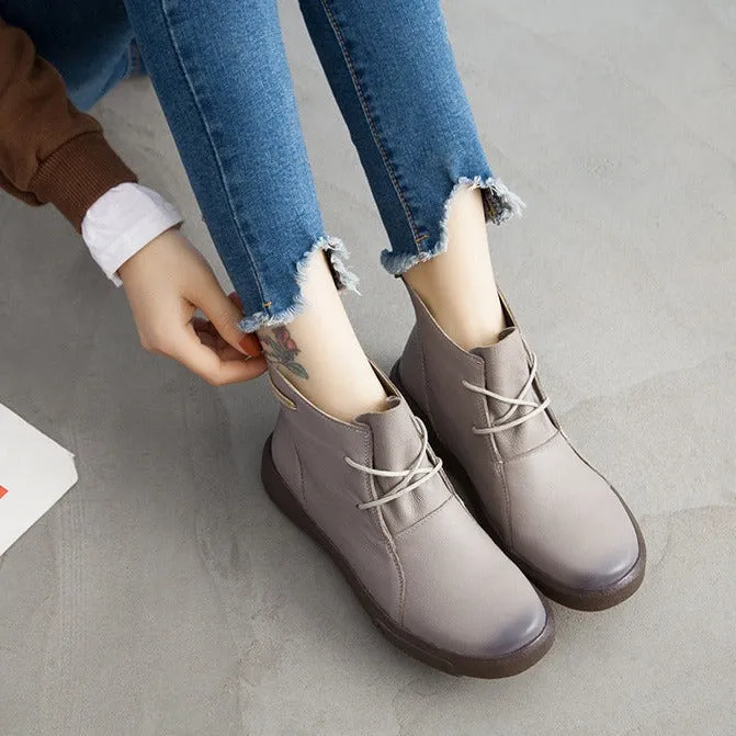Flat Retro Short Boots Fleece Warm Mid-heel Casual Women's Shoes