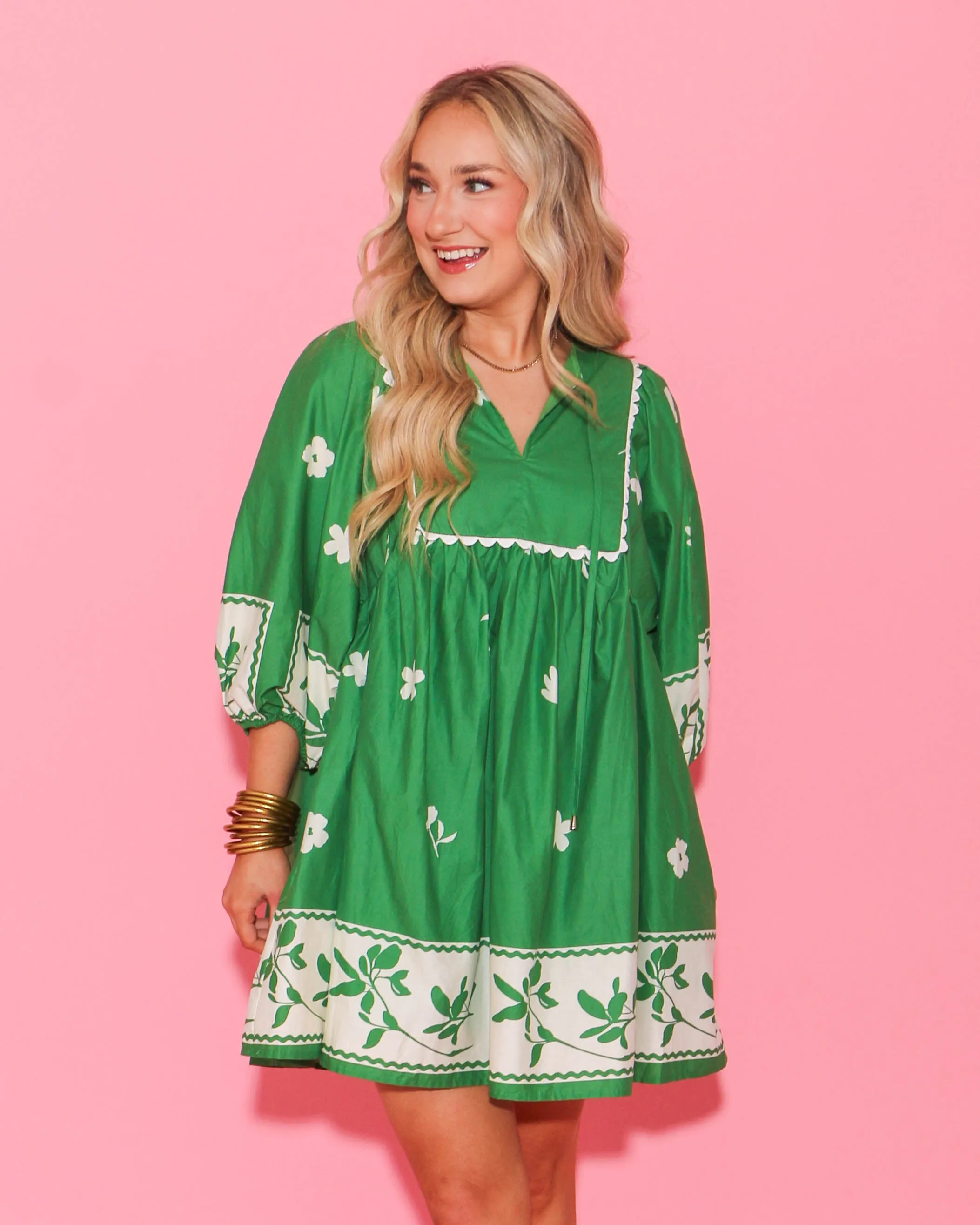 Floral Stencil Border Print Mini Dress