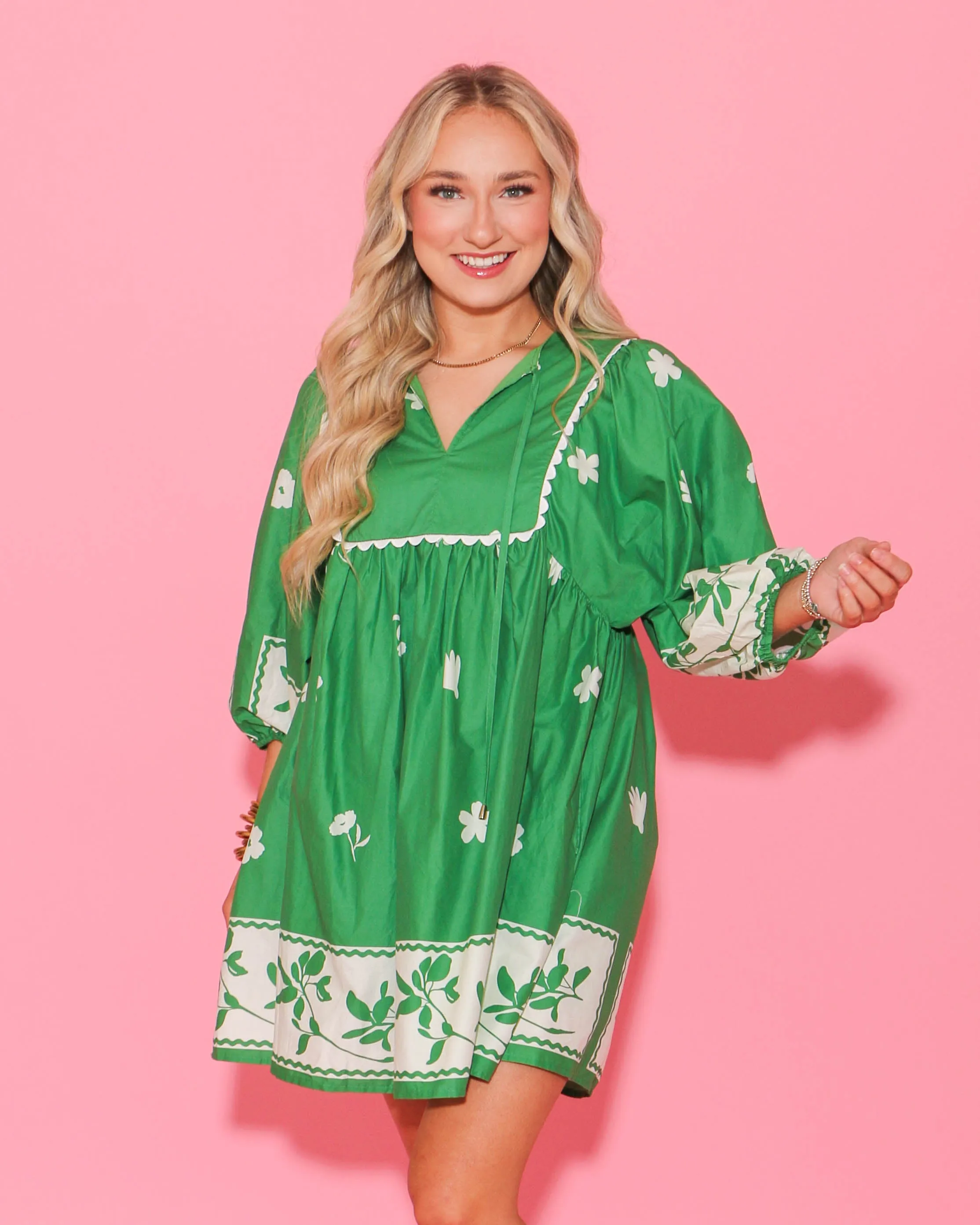 Floral Stencil Border Print Mini Dress