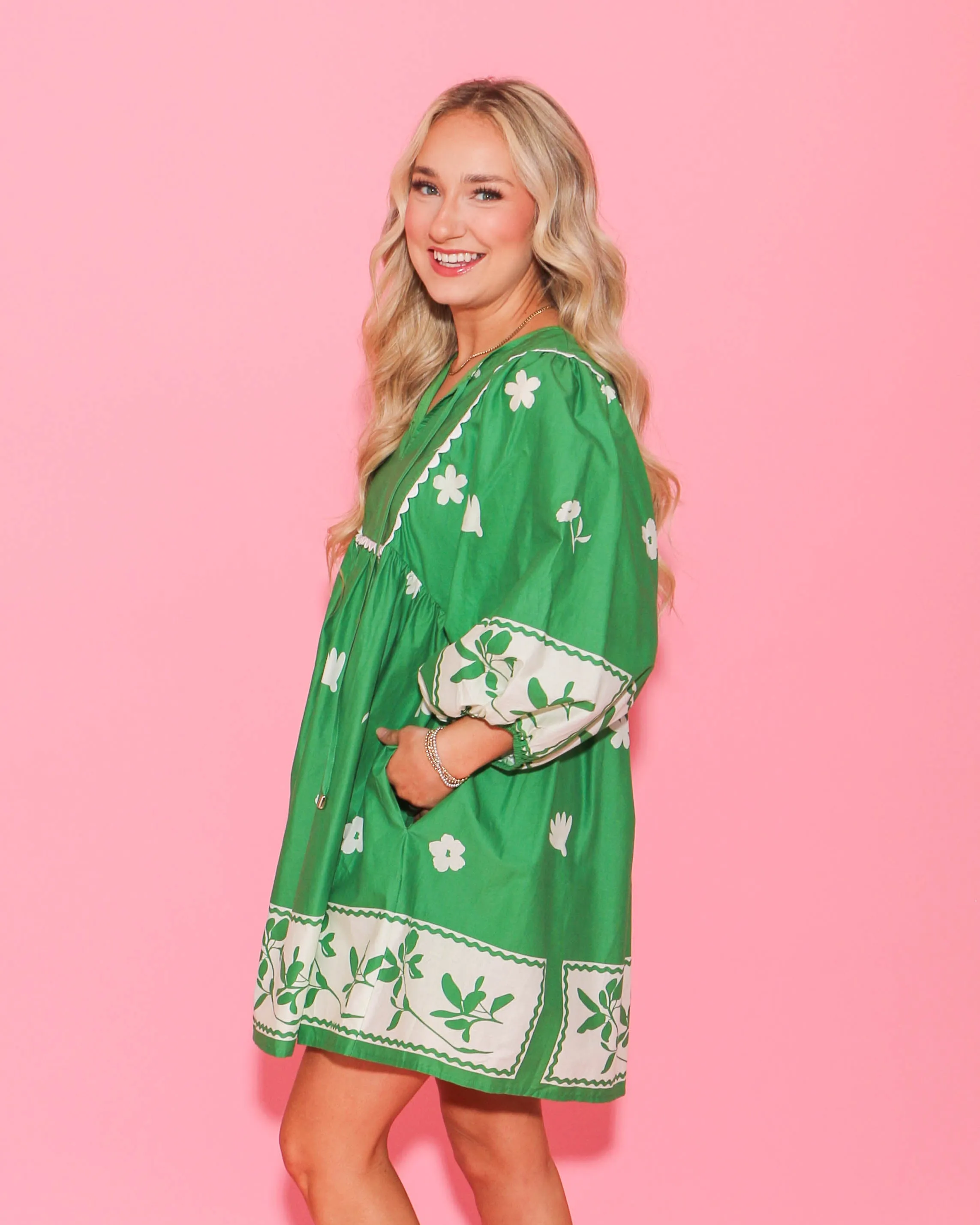 Floral Stencil Border Print Mini Dress