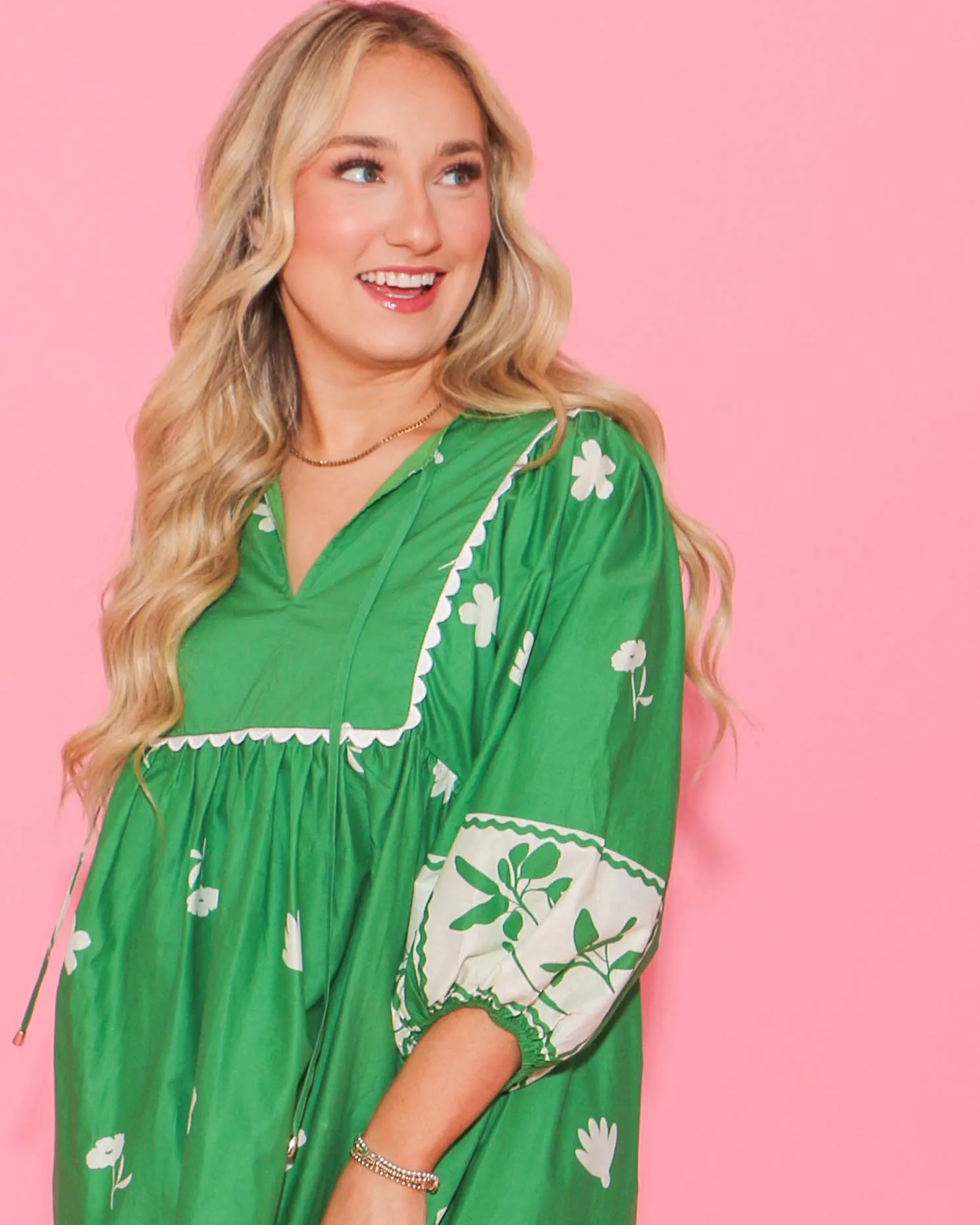 Floral Stencil Border Print Mini Dress