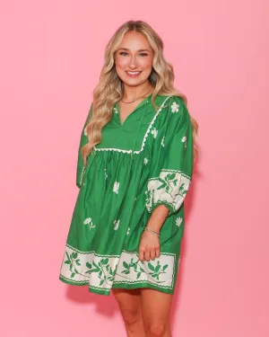 Floral Stencil Border Print Mini Dress