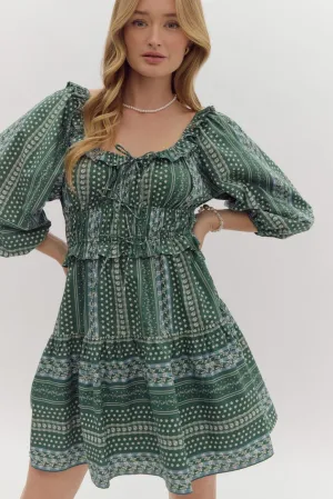 Floral Tie Mini Dress {Forest}