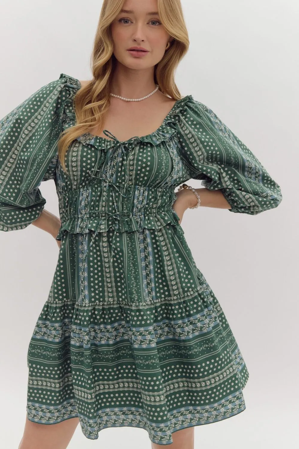 Floral Tie Mini Dress {Forest}