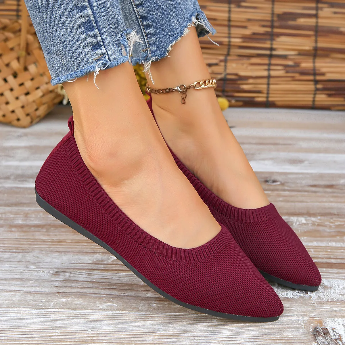 Fly Knit Fabric Low-top Flats