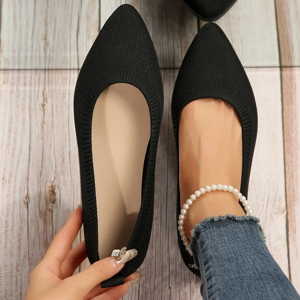 Fly Knit Fabric Low-top Flats