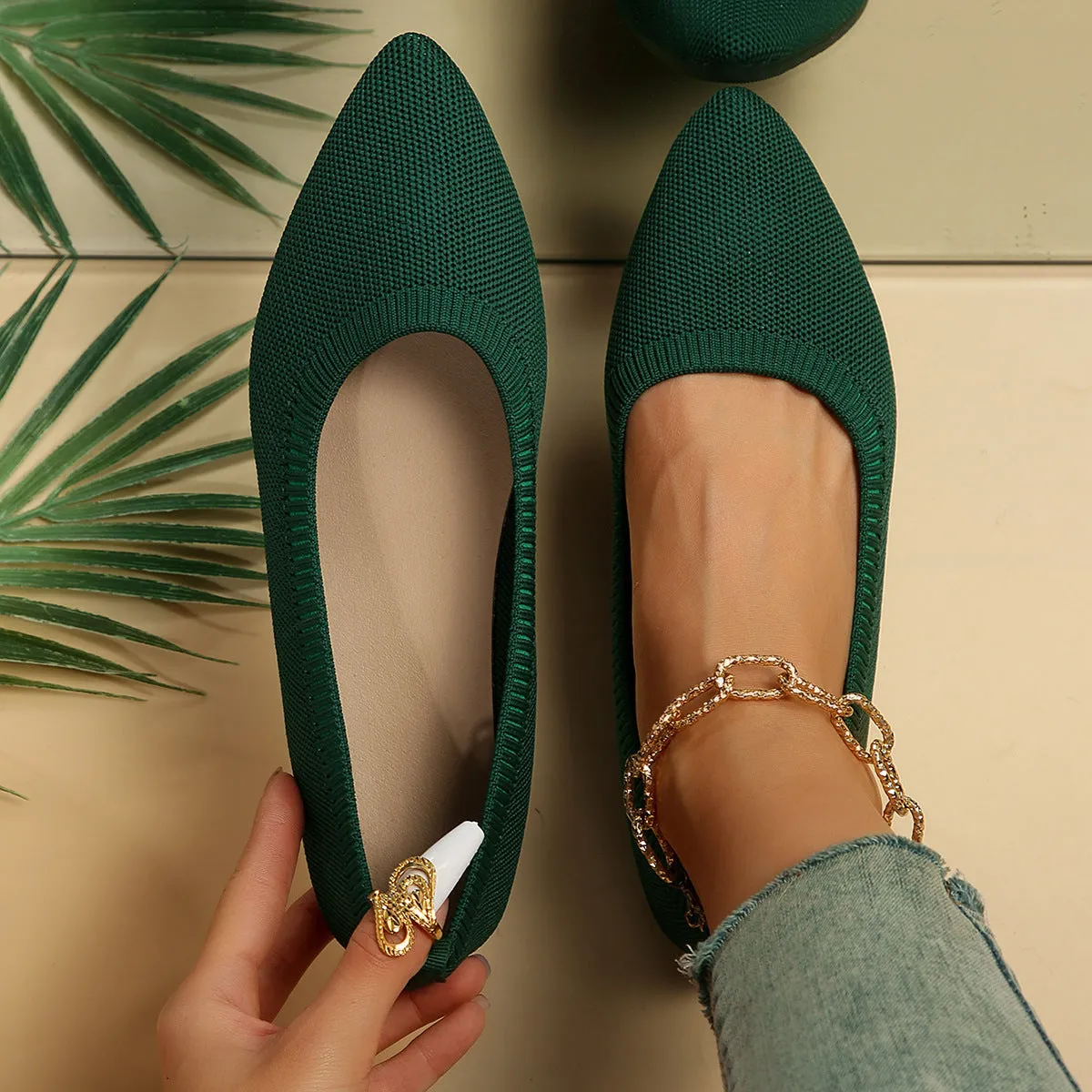 Fly Knit Fabric Low-top Flats