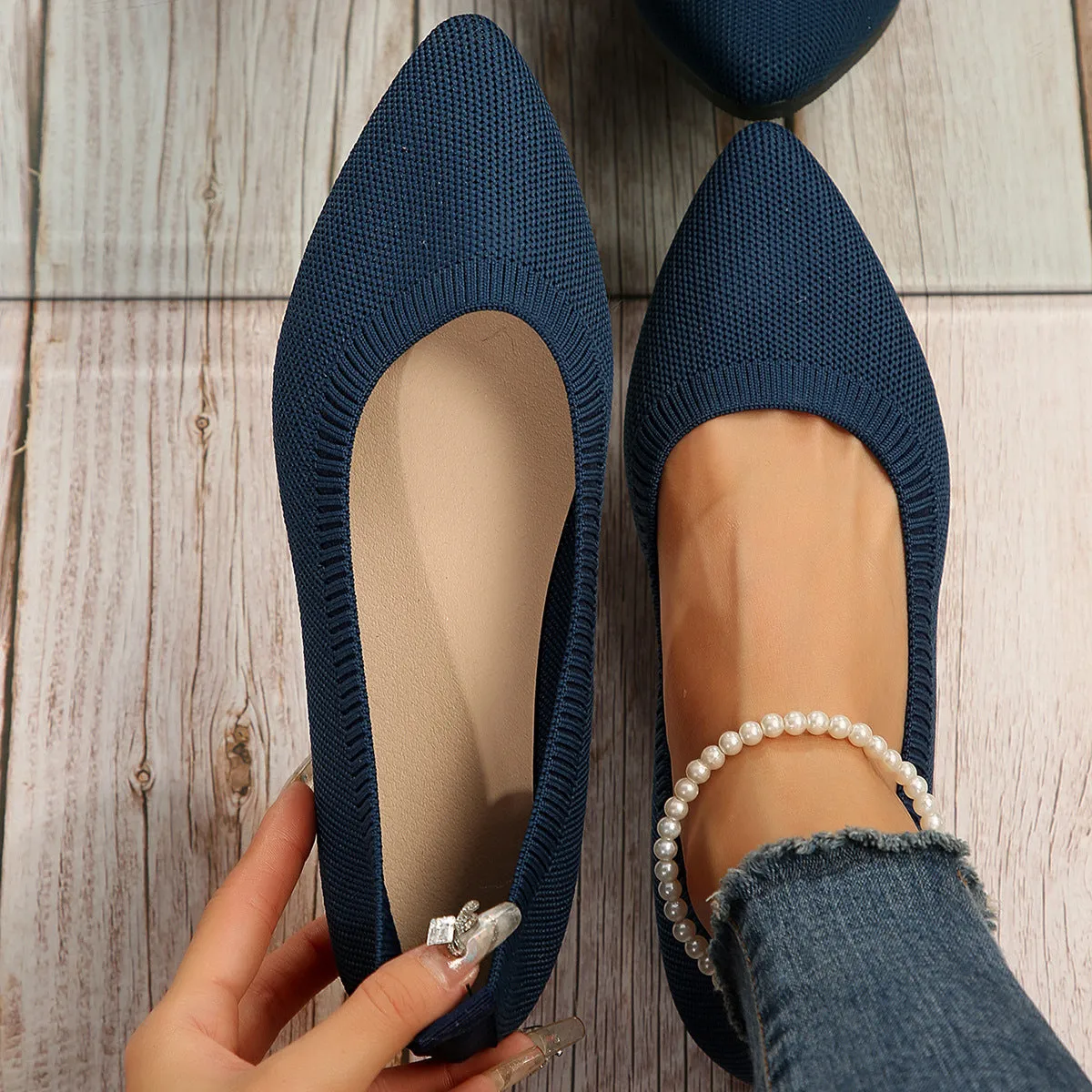 Fly Knit Fabric Low-top Flats