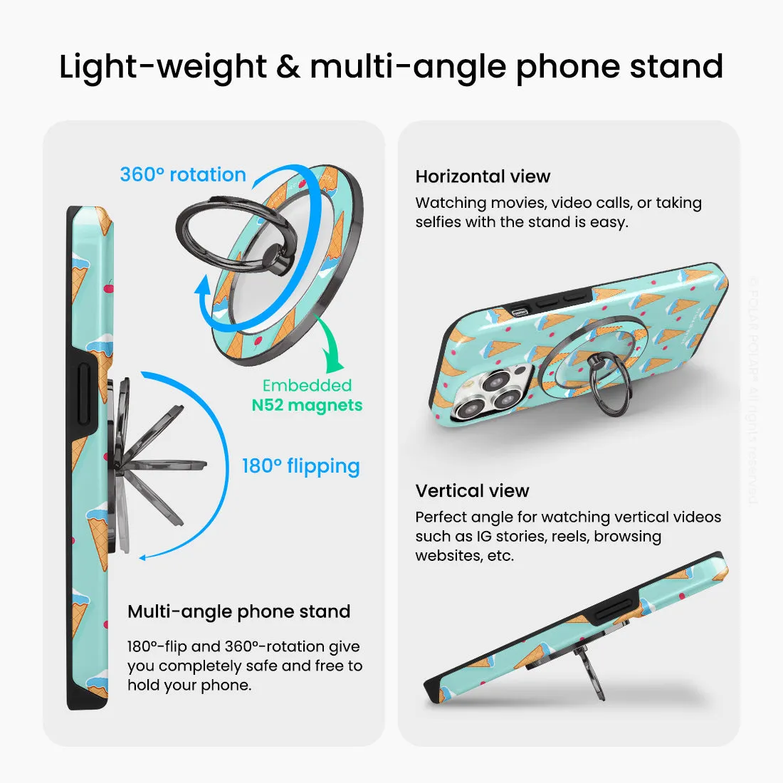 Fujisan Lake Blue Ice Cream - Black MagSafe Phone Grip and Ring Holder Stand