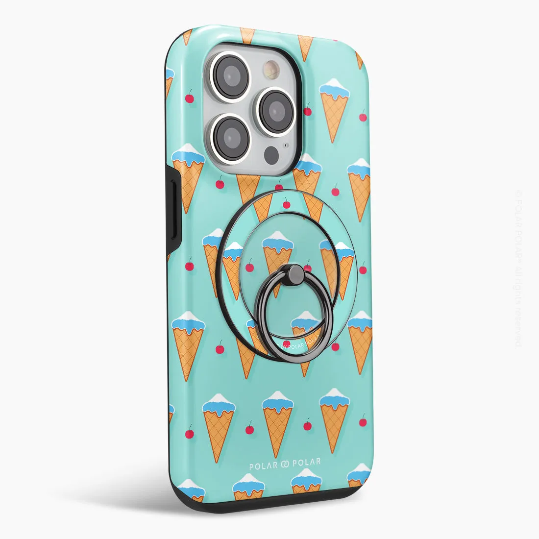 Fujisan Lake Blue Ice Cream - Black MagSafe Phone Grip and Ring Holder Stand
