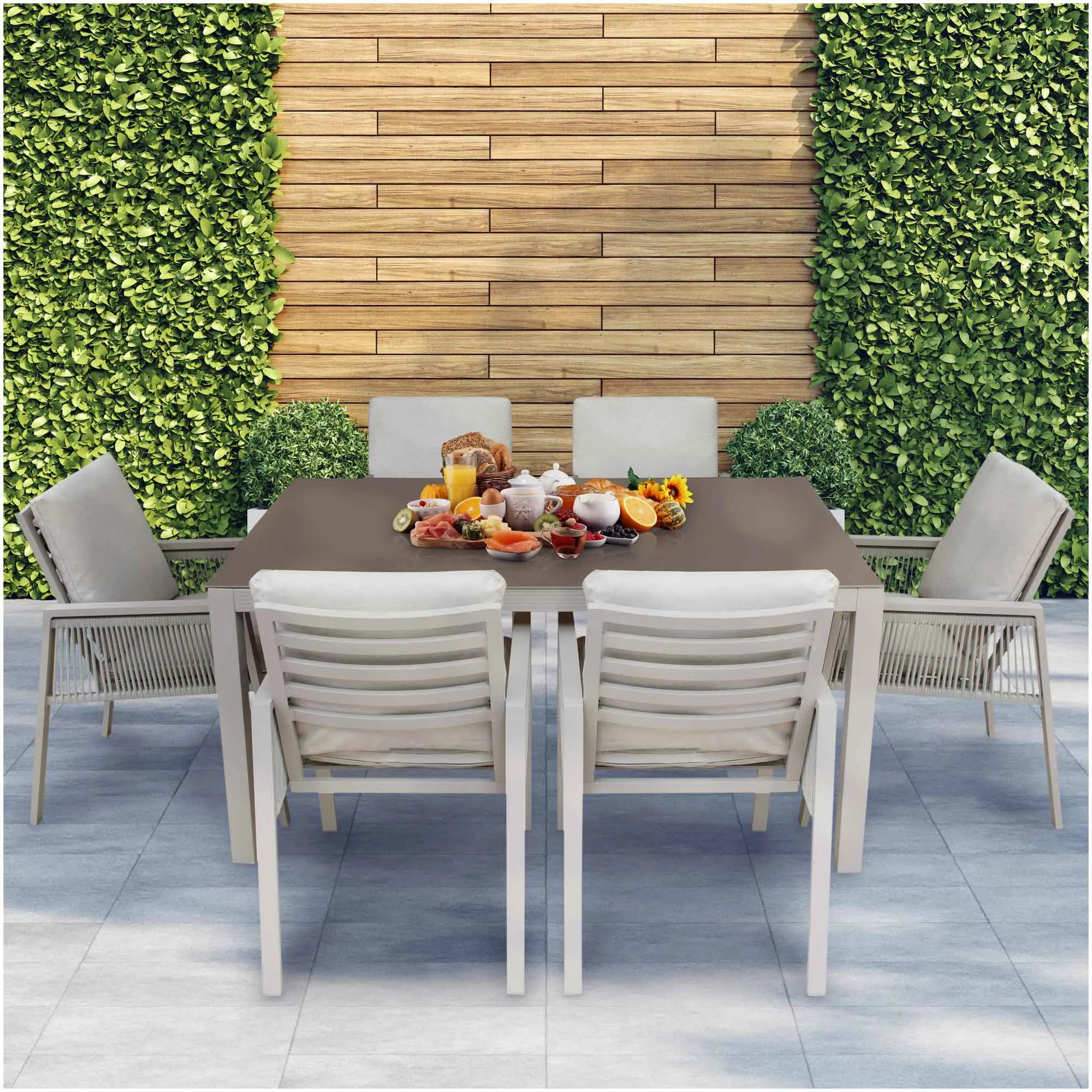 Fusion 7 Piece Outdoor Dining Set with Weatherproof Aluminium Frame, Light Grey - DG274