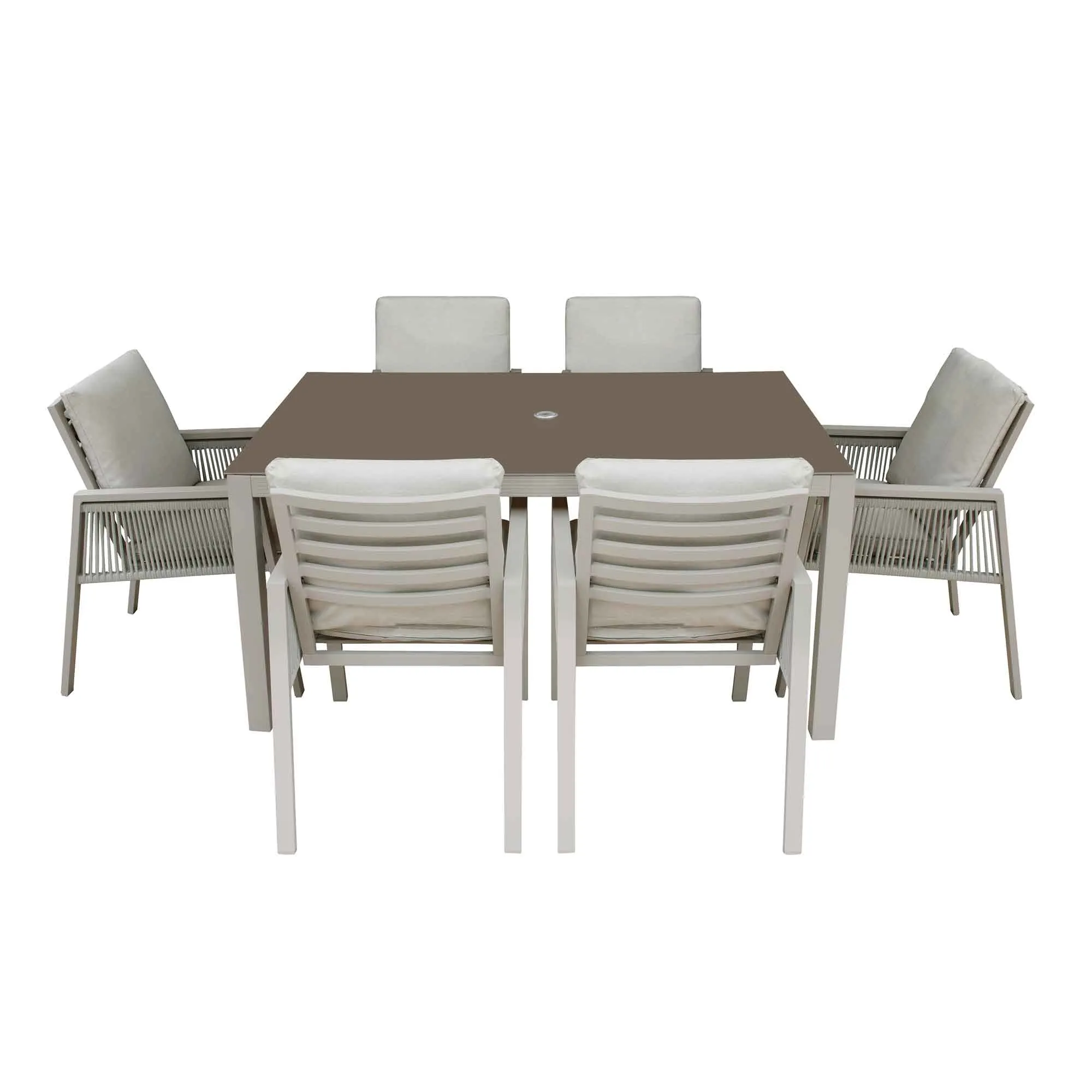 Fusion 7 Piece Outdoor Dining Set with Weatherproof Aluminium Frame, Light Grey - DG274