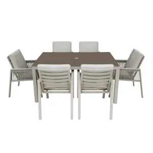 Fusion 7 Piece Outdoor Dining Set with Weatherproof Aluminium Frame, Light Grey - DG274