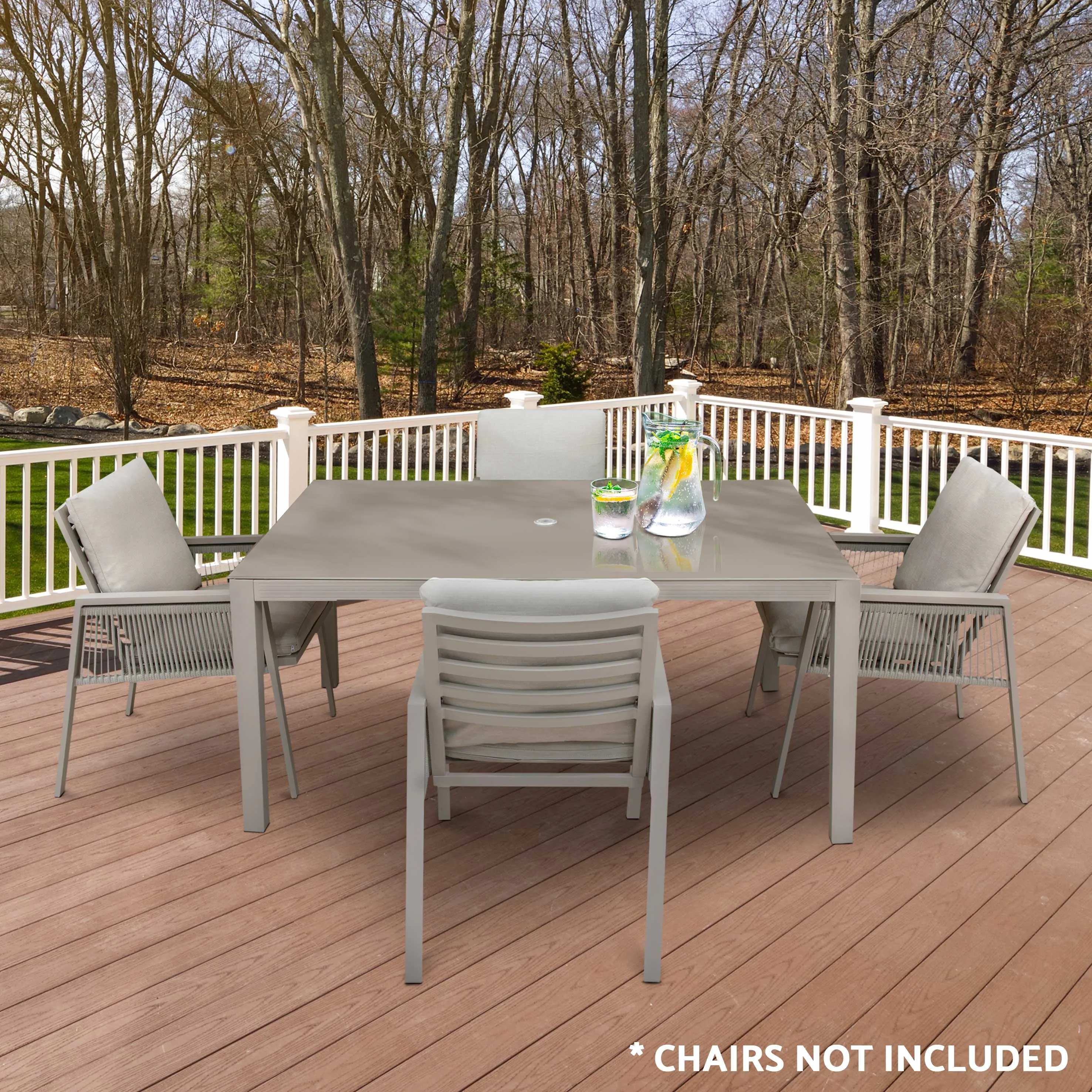 Fusion Aluminium Garden Dining Table with Tempered Glass & Parasol Hole - Light Grey - DG51