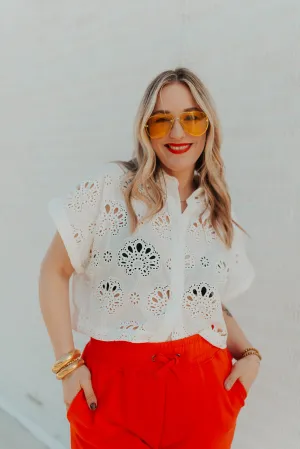 gemma eyelet top in white