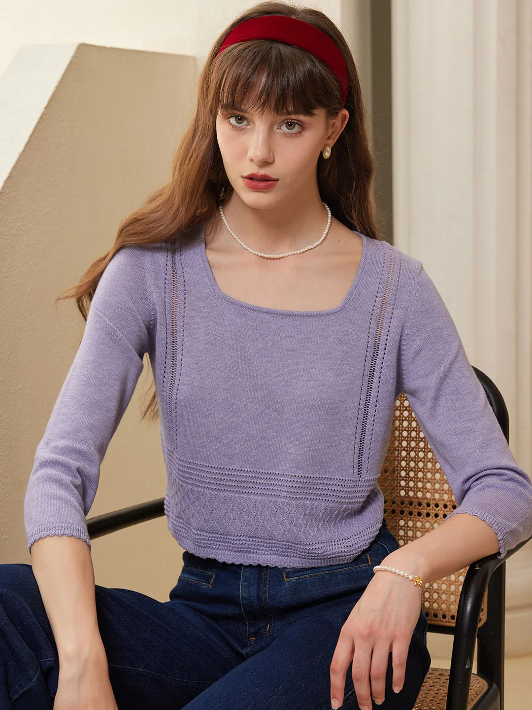 Giovanna French Square Neck Cutout Knit Top