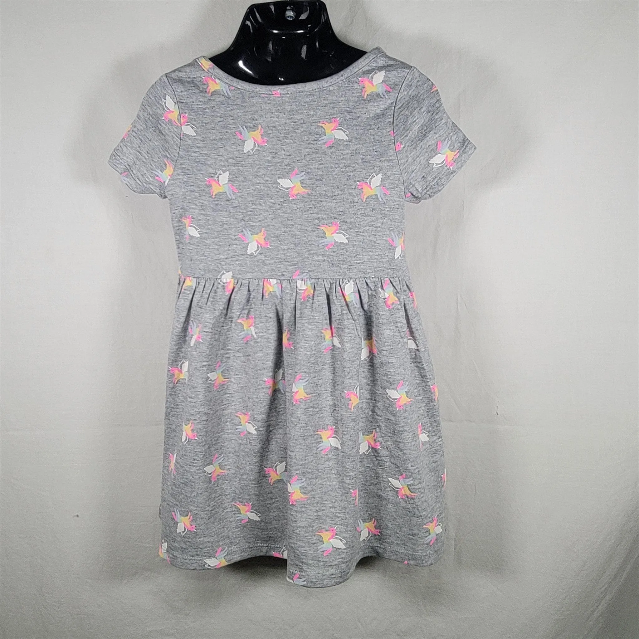 Girls' 3T Grayson Mini Gray Short Sleeve Dress with Unicorns