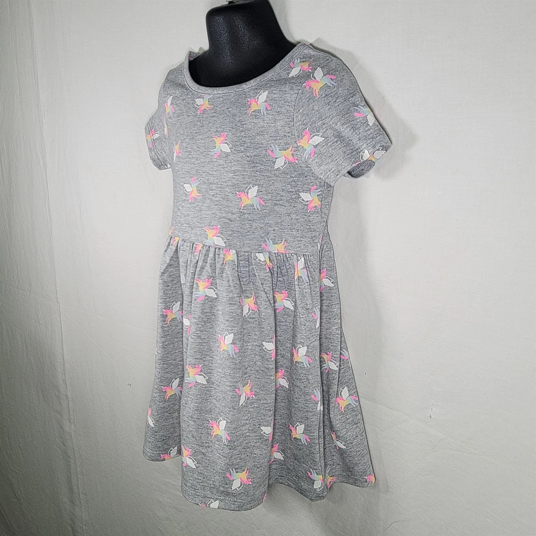 Girls' 3T Grayson Mini Gray Short Sleeve Dress with Unicorns
