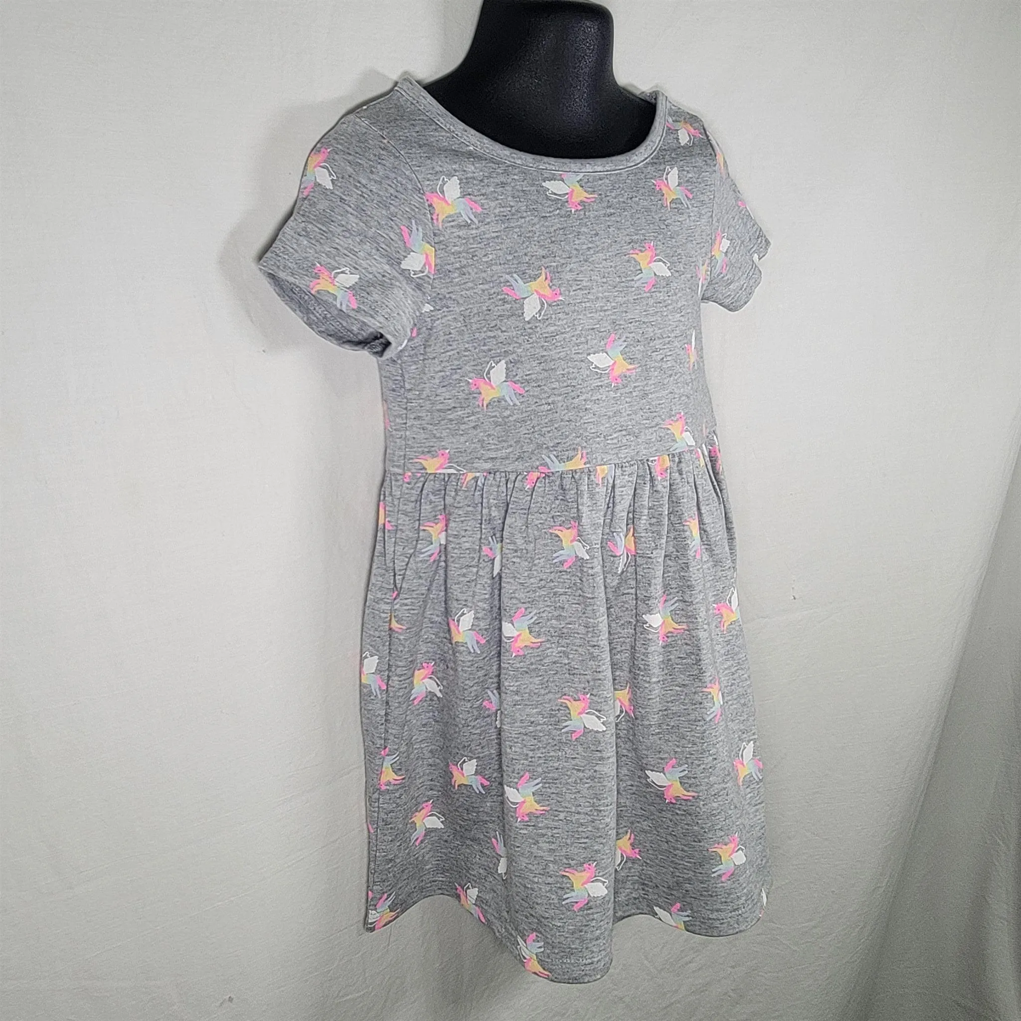 Girls' 3T Grayson Mini Gray Short Sleeve Dress with Unicorns