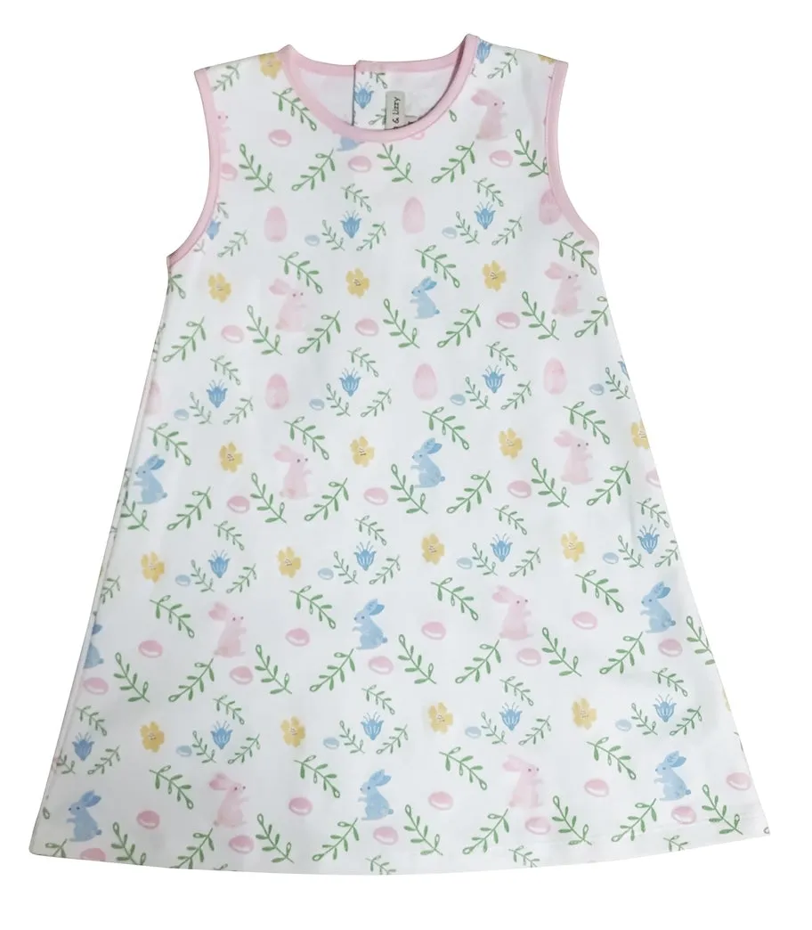 Girl's A line Dress Easter Floral With Bunnies