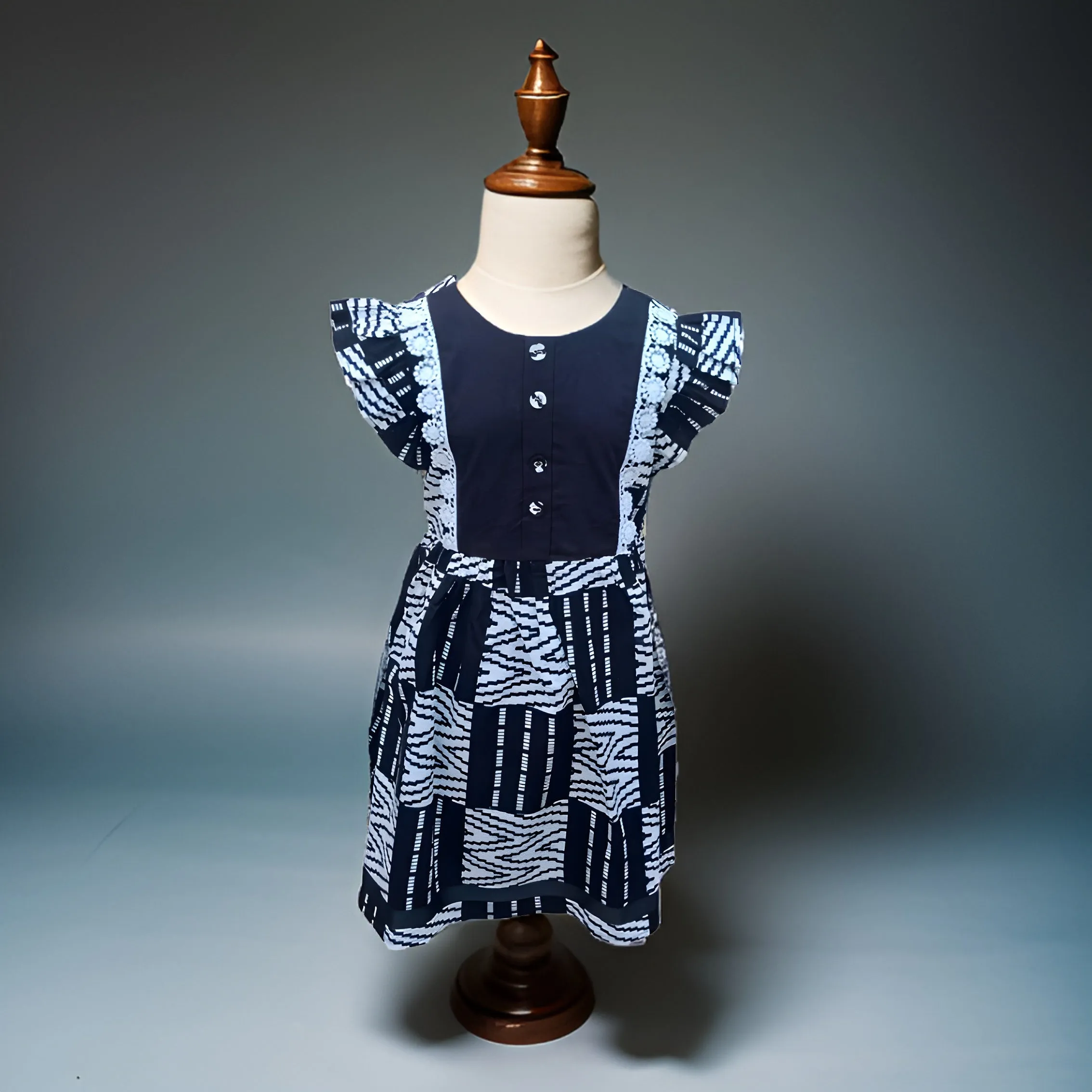 Girls Black/White African Print Dress (2T)
